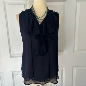 Tommy Hilfiger Navy Sleeveless Ruffle Blouse NWOT